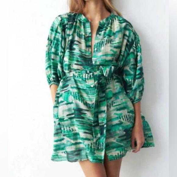 Chufy Gone Jammin Ziggy Sean Green Mini Dress Abstract Print Cotton Size Medium - Picture 1 of 11